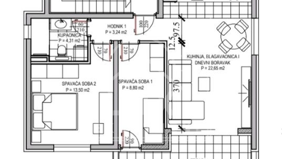 Dvosobni penthouse s strešno teraso, Petrčane pri Zadru, NOVOGRADNJA